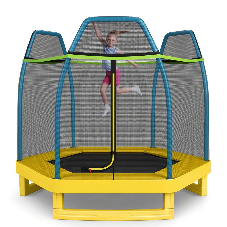 Lifezeal 7FT Kids Trampoline Outdoor Indoor Recreational Bounce Jumper Yellow/Green/Blue/Orange/Pink - Yellow - View 1