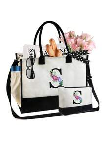 Túi Tote Chữ Hoa Và Túi Đựng Đồ Trang Điểm, Túi Xách Vải Bố Có Chữ Cái Đầu, Túi Đựng Mỹ Phẩm, Túi Quà Tặng Cá Nhân Hóa, Thích Hợp Cho Đám Cưới, Sinh Nhật, Bãi Biển, Ngày Lễ, Cặp Học Sinh, Là Món Quà Tuyệt Vời Cho Phụ Nữ, Mẹ, Giáo Viên, Bạn Bè, Phù Dâu, Học Sinh, Túi Lớn, Quay Lại Trường Học, Túi Xách Tay Đơn Giản Có Sức Chứa Lớn, Túi Tote Đựng Đồ Thường Ngày Di Động, Túi Mua Sắm Đa Năng, Thiết Kế Mới, Sức Chứa Lớn, Lý Tưởng Cho Việc Mua Sắm - Đen và trắng - Xem 13