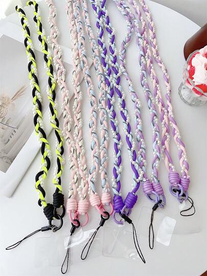Alloy Pearl Element 1pc Long Braided Pearl & Metal Clasp Phone Lanyard/Strap Birthday Gift