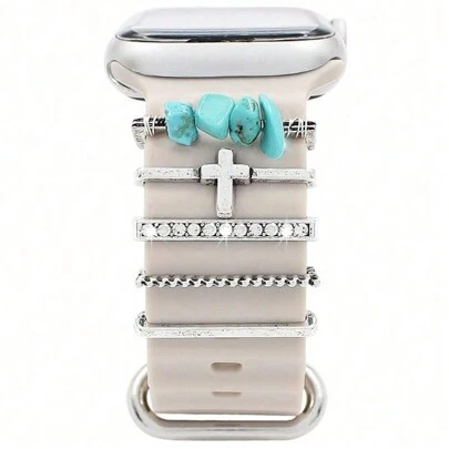 1pc Unisex Asymmetrical Gemstone Cross Rhinestone Silicone Watch Band, Zinc Alloy Decorative Ring Suitable For 38mm/40mm/41mm/42mm/44mm/45mm/49mm Watches, Comfortable Silicone Watch Strap, Watch Band Accessories For Ultra/SE/9/8/7/6/5/4/3/2/1