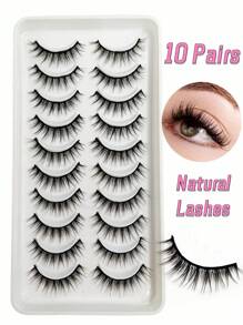 Asiteo 10 cặp lông mi giả mềm mại, tự nhiên, nhẹ và có thể tái sử dụng, cho đôi mắt quyến rũ. - màu đen - Xem 1