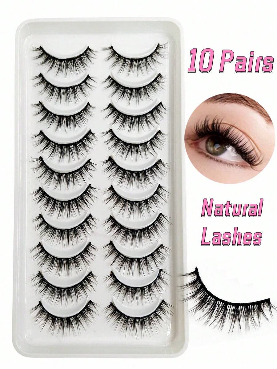 Asiteo 10 cặp lông mi giả mềm mại, tự nhiên, nhẹ và có thể tái sử dụng, cho đôi mắt quyến rũ. - màu đen - Xem 1