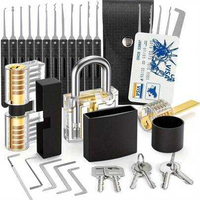 2026 New Upgraded 34pcs Heavy Duty Stainless Steel Padlock Set With Same Key, 40mm Lock Body Width, 2-Inch Lock Shackle Length, Comes With Lock Pick Tools