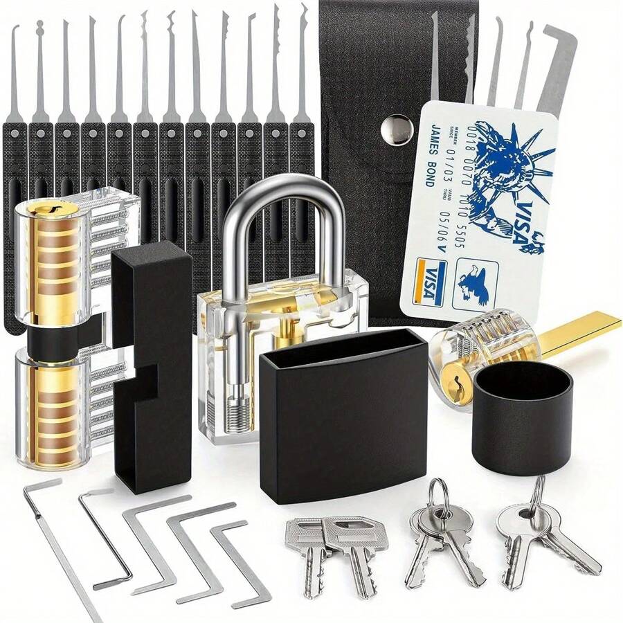 2026 New Upgraded 34pcs Heavy Duty Stainless Steel Padlock Set With Same Key, 40mm Lock Body Width, 2-Inch Lock Shackle Length, Comes With Lock Pick Tools - Black - View 1