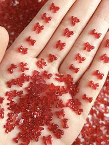 50 件混合酒红色迷你蝴蝶结树脂 3D 浮动丝带小蝴蝶结，圣诞节、情人节、美甲装饰工艺品 - 彩色 - 查看 3