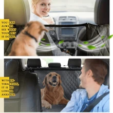 Fundas para asientos traseros de coche para mascotas totalmente cerradas y adecuadas para modelos de automóviles de tamaño mediano como sedanes y SUV. Son 100% impermeables y resistentes a las manchas para proteger tu amado automóvil.