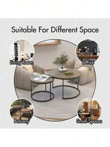 Nesting Coffee Table Set Of 2, 27.6Inch Round Coffee Table ,Industrial Wood Finish ,Made Of Sturdy MDF Tabletop And Iron Frame,With Sturdy Metal Frame,Sturdy And Durable, Exquisite Detail Design,Multi-Purpose, End Table Side Tables Suitable For Living Room ,Bedroom,Balcony Yard ,Brown.,HomeHaven8