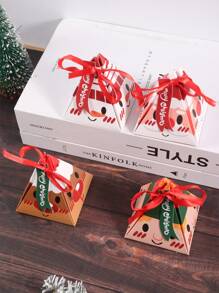 12/4pcs Christmas Cartoon Printed Triangle Gift Box Birthday And New Year Party Companion Gift Box With Ribbon Hang Tag