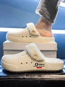 男士厚底增高室内拖鞋，带保暖内衬，一脚蹬 EVA 材料蓬松毛绒保暖内衬，保暖冬季雪地包头拖鞋，适合男士 - 米色 - 查看 4