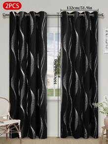 2 件银色箔波浪遮光窗帘，隔热，适用于客厅、卧室、阳台和其他装饰窗户 - 多色-A - 查看 36