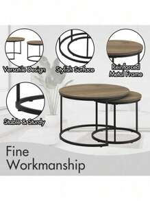 Nesting Coffee Table Set Of 2, 27.6Inch Round Coffee Table ,Industrial Wood Finish ,Made Of Sturdy MDF Tabletop And Iron Frame,With Sturdy Metal Frame,Sturdy And Durable, Exquisite Detail Design,Multi-Purpose, End Table Side Tables Suitable For Living Room ,Bedroom,Balcony Yard ,Brown.,HomeHaven8