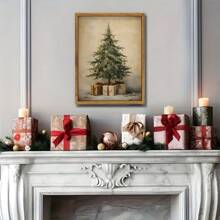 1pc Vintage Christmas Tree Canvas Print ,Art Deco Style, Indoor Wall Art, Classic Portrait Orientation,Home Office, Bedroom, Living Room Decor, Christmas Decoration,Canvas Wall Art,Posters For Room,Home Decor,Room Decor Aesthetic,Room Decoration Stuff.Optional Frame, Room Decor. - Multicolor - View 6