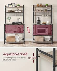 VASAGLE Kitchen Storage Rack With Power Outlet, Coffee Bar, Baker's Rack, With Metal Wire Panel, 14 Hooks, For Microwave, Steel Frame, 40 X 80 X 170 Cm, Greige And Ink Black