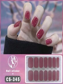 1pc 14 Pcs Solid Color Simple & Cool Design Waterproof Peel-Off Gel Nail Art Stickers, Full Nail Coverage Nail Stickers For Women, Easy To Use For Holiday, Party, Stage, Halloween, Daily Decoration, Gift