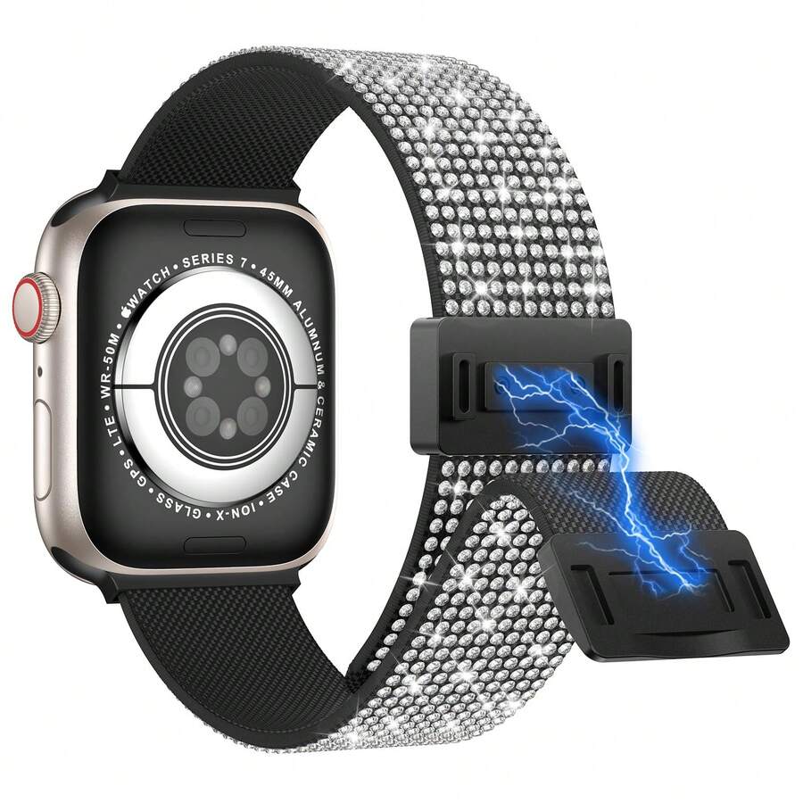1 件弹力表带设计兼容 Apple Watch 表带 38 毫米 40 毫米 41 毫米 42 毫米 44 毫米 45 毫米 46 毫米 49 毫米女款，弹性尼龙表带运动单圈腕带兼容 Apple Watch Series 10 9 8 7 6 5 4 3 2 1 SE Ultra - 星光色 - 查看 1