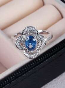 1 pieza Anillo de piedra de zirconia en forma de lágrima brillante y lujoso, ideal para mujeres como regalo para el Día de San Valentín, compromiso, boda, aniversario, mamá, madre, Día de la Madre