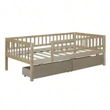 Twin Size Daybed Wood Bed With Two Drawers, Natural - Natural + Solid Wood + Twin as pic - View 14