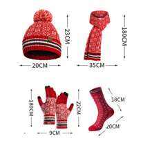 4pcs/Set Snowflake Pattern Knitted Hat, Scarf, Gloves And Socks Set, Christmas & Winter, Red