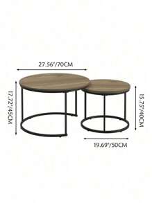Nesting Coffee Table Set Of 2, 27.6Inch Round Coffee Table ,Industrial Wood Finish ,Made Of Sturdy MDF Tabletop And Iron Frame,With Sturdy Metal Frame,Sturdy And Durable, Exquisite Detail Design,Multi-Purpose, End Table Side Tables Suitable For Living Room ,Bedroom,Balcony Yard ,Brown.,HomeHaven8
