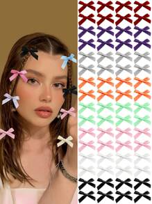 64/32pcs Women Colorful Ribbon Bow Hair Clips, Sweet Silk Mini Hair Pins, Elegant Princess Barrettes, Cute Mini Hair Accessories, Suitable For Daily Use