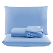 3-Piece Queen Bed Set With 400 Thread Count Elastic Velvety Touch - Màu xanh lam - Xem 1