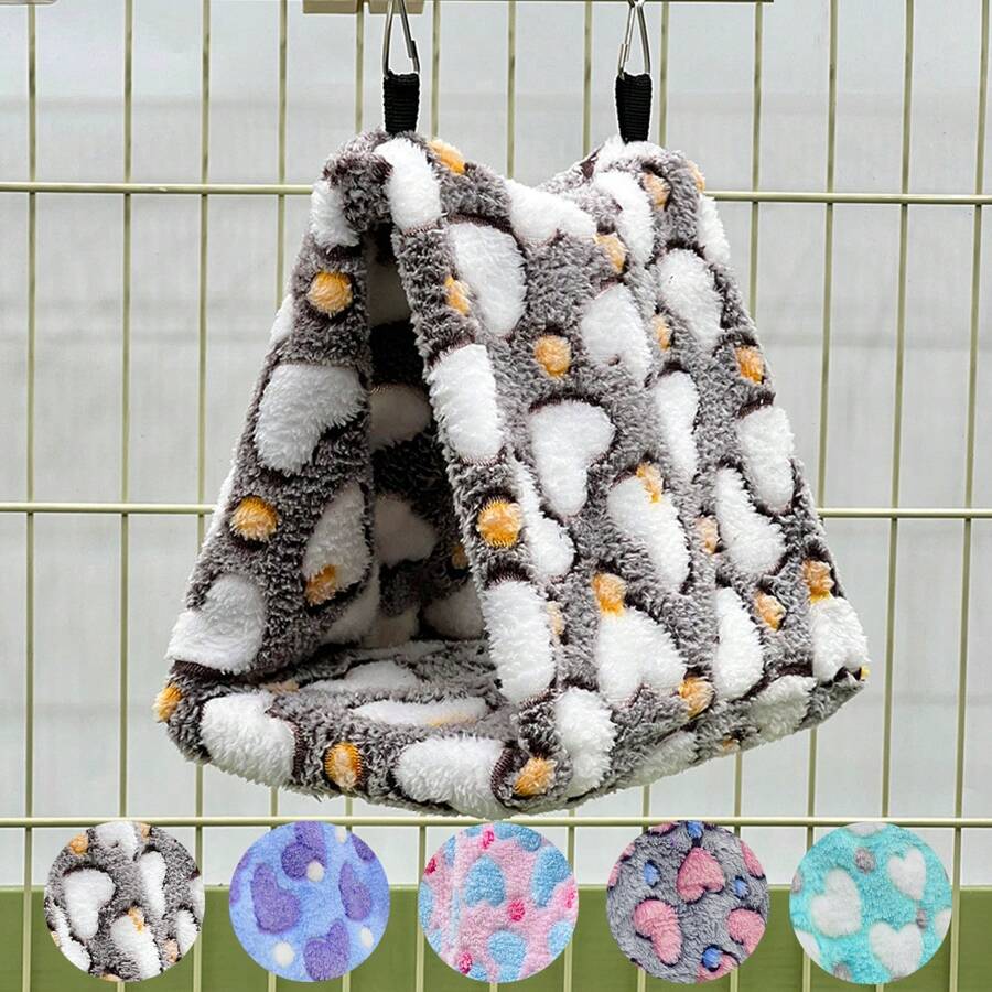 1pc Soft & Cozy Warm Plush Heart Pattern Triangle Hammock Bird Nest, Suitable For Cockatiel, Parrotlet & Other Small-Medium Parrots To Sleep, Rest, Play. Multi-Size & Color Options, Detachable Metal Hook For Cleaning, Applicable For Autumn & Winter