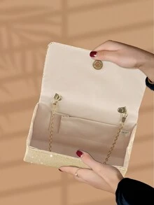 一款闪闪发光、魅力十足的水钻女士晚装包，优雅纯色磁扣手提包，时尚链条斜挎包，适合派对女孩、新娘、白领，搭配婚纱和晚礼服，非常适合婚礼和舞会、晚宴、派对。 - 香檳色 - 查看 8