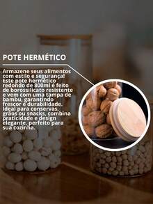 Kit 6 Lehavi Hermetic Jars 800ml Borosilicate Glass Bamboo Lid Secure Seal Modern And Functional Design Ideal For Preserving Fresh Food - Transparente - 查看 7