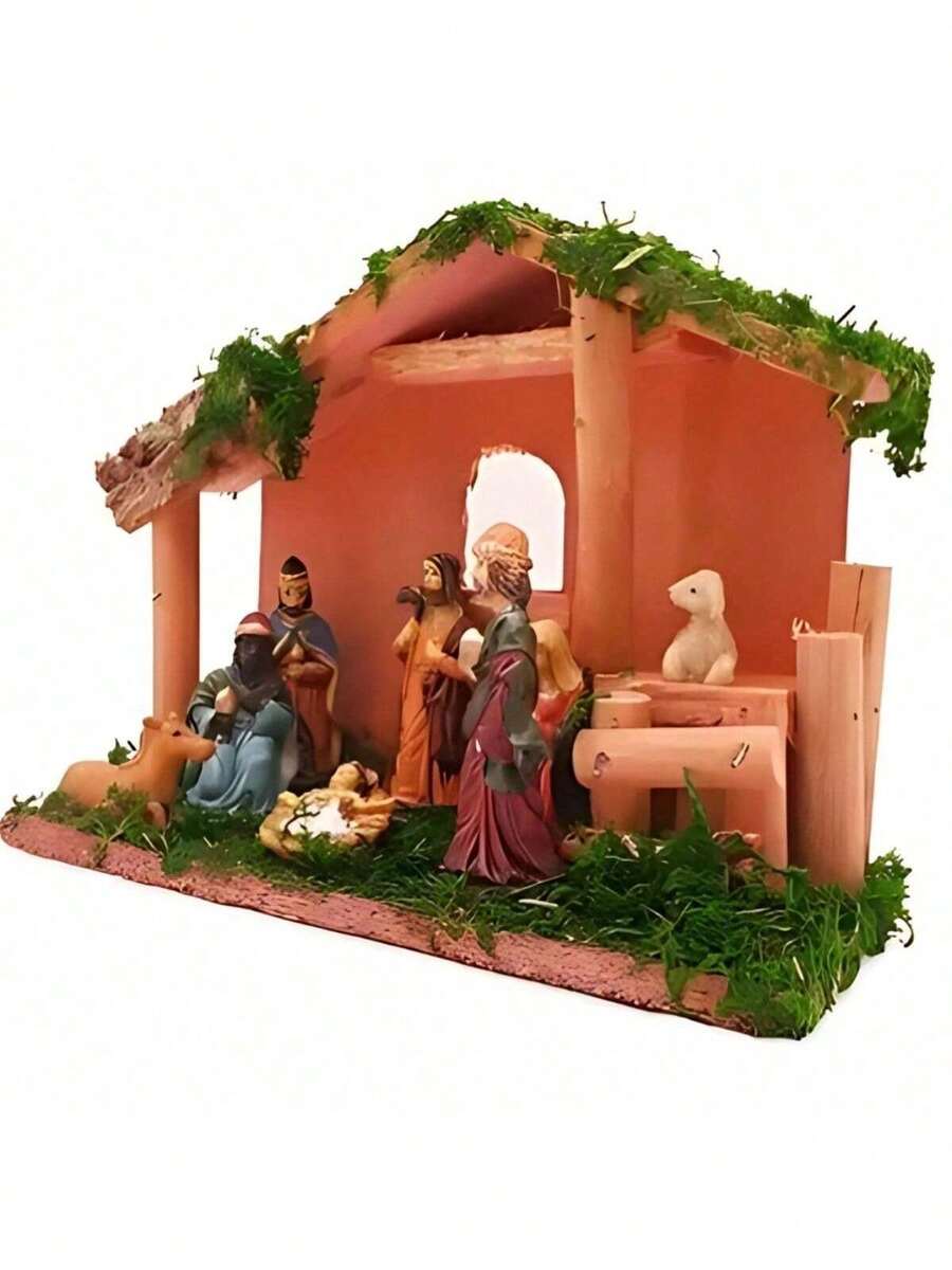 Wooden Nativity Scene Baby Jesus In The Manger - Traditional Christmas Decoration With Charming Details, Ideal For Decorating Tables And Shelves, Measuring 8 Cm X 20 Cm X 15 Cm, Celebrate Christmas With Tradition! - 彩色 - 查看 1