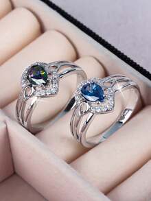 1 pieza Anillo de piedra de zirconia en forma de lágrima brillante y lujoso, ideal para mujeres como regalo para el Día de San Valentín, compromiso, boda, aniversario, mamá, madre, Día de la Madre