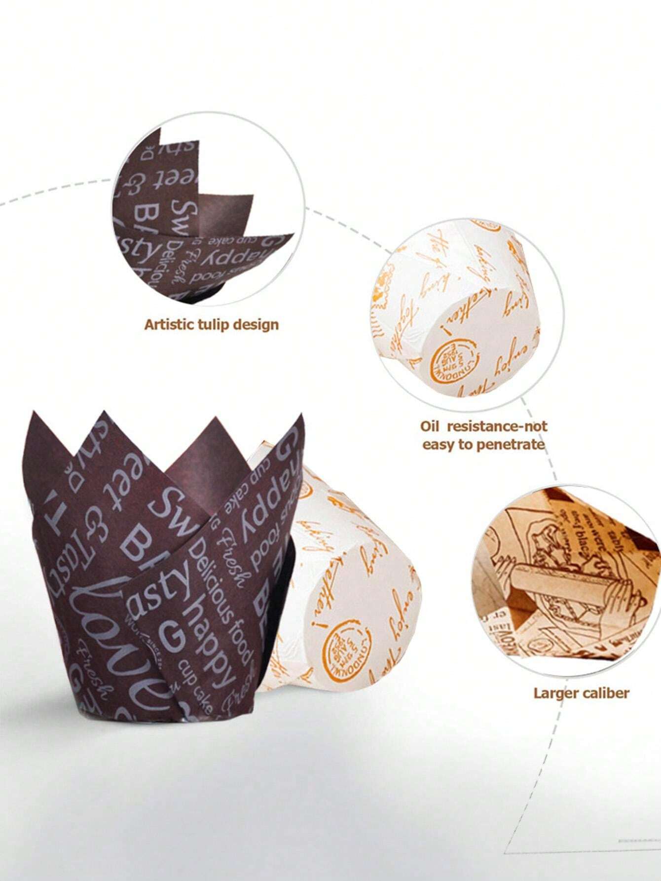 16/20pcs Tulip Cake Paper Cup, English Paper Cup, Stamp Printed Paper ...