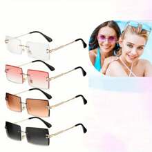 4PCS Women's Frameless Rectangular Sunglasses Men's Retro Chic Frameless Square Glasses Neutral Glasses Gradient Sunglasses