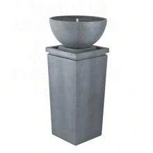 35.5" Polyresin Gray Zen Bowl Water Fountain, Outdoor Bird Feeder /Bath Fountains, Relaxing Water Feature For Garden Lawn Backyard Porch,FurniHub