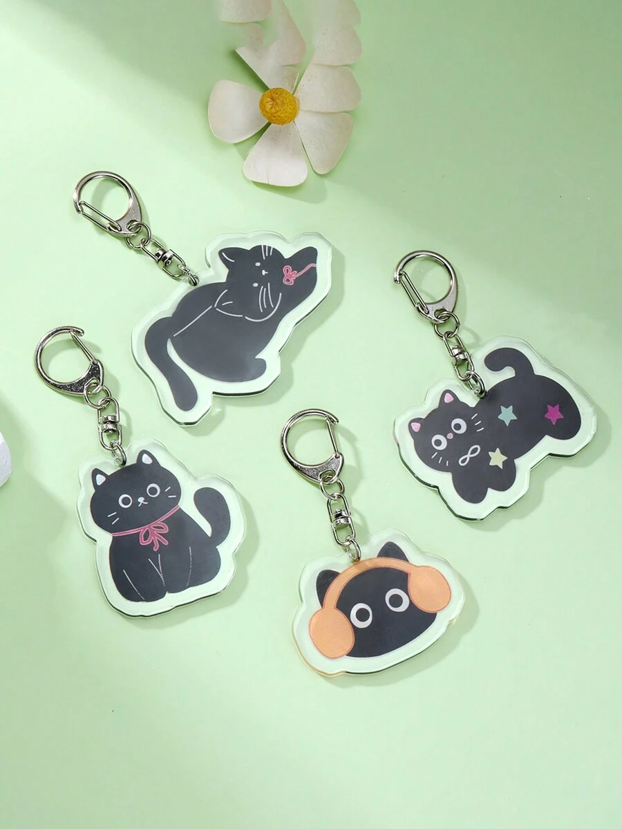 1 件可爱亚克力黑猫钥匙扣，搞笑卡通猫吊坠配饰，包包饰品装饰，送给爱猫人士朋友的礼物 - 黑色 - 查看 1