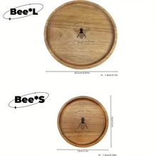 1pc Wooden Tray, Bee Logo Creative Tray, Desktop Decoration Plate, Multi-Functional Decorative Tray, Suitable For Kitchen, Outdoor, Indoor, Restaurant, Applicable For Breakfast, Candy, Cheese, Gourmet, Fruit, Steak, Sushi, Bread And Home Decoration, Suitable For Halloween, Christmas, New Year Use
