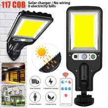 Luces solares LED de 8000 lm con sensor de movimiento para exteriores con control remoto, luces de calle solares para exteriores, impermeables, luces solares de 3 modos para patio exterior, jardín, camino y estacionamiento - 117COB - Ver 4
