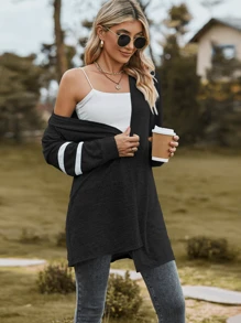 1 件黑色休闲纯色针织运动衫女士运动衫，宽松版型，长袖，时尚套头衫，适合运动装和家居服，秋冬季