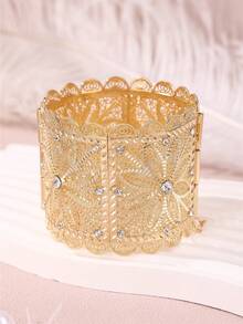 1 件金属空心合金女士优雅水晶镶嵌复古袖口手链，适用于婚礼、派对、节日礼物 - 單一手鐲 - 查看 1