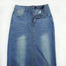 Falda de Mezclilla Larga Jeans - Azúl (Tela Elástica) - Ver 2