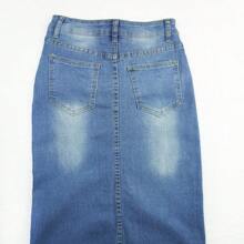 Falda de Mezclilla Larga Jeans - Azúl (Tela Elástica) - Ver 4