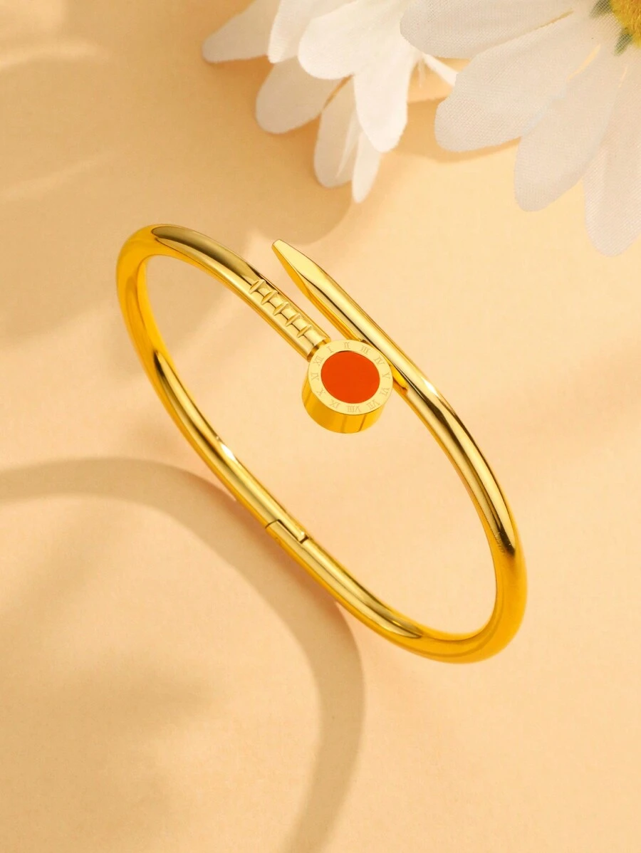 1 Piece Gold Color Roman Numerals Bracelet For Women Stainless Steel Bracelets Set Fashion Jewelry Accessory - Gold - View 1