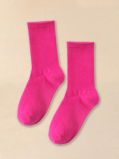 1/5 双纯色糖果系列高弹柔软舒适女士中筒袜，时尚个性化，适合日常使用