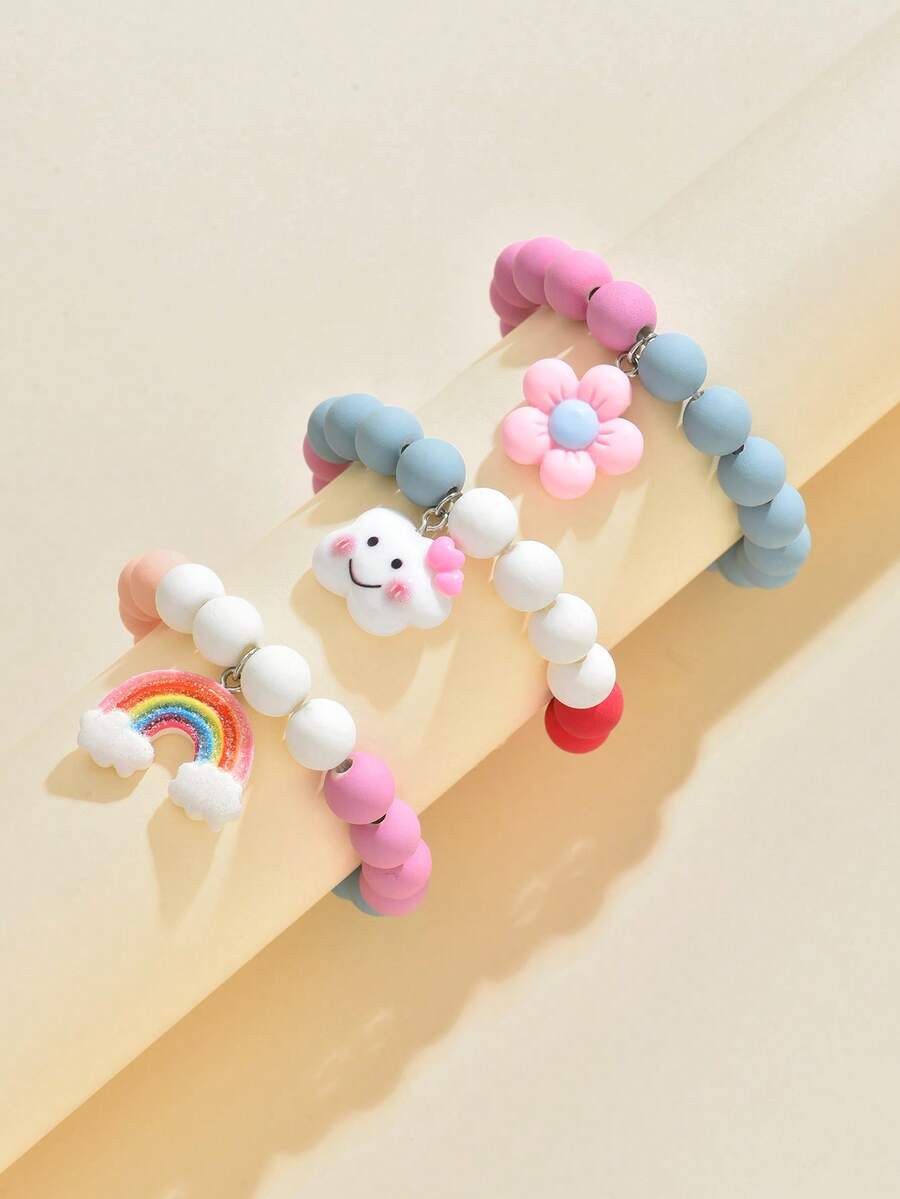 3 件套可爱向日葵、云朵、彩虹吊坠串珠首饰套装，适合女孩日常佩戴 - 彩色 - 查看 1