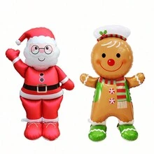 Balão Metalizado de Papai Noel e Homem de Gengibre Tamanho Grande de 155cm, Decoração de Natal, Suprimentos para Festa de Ano Novo