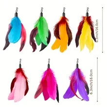 猫羽毛玩具套装，互动猫棒玩具替换羽毛适用于室内猫玩具用品 - 彩色 - 查看 3