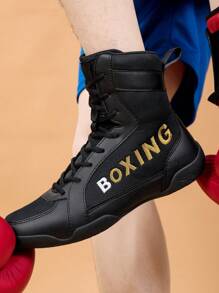TOLLN Zapatillas de lucha de caña alta para hombres, zapatos de boxeo de nivel profesional, botas de entrenamiento para Muay Thai, Kickboxing, MMA y acondicionamiento físico - Negro - Ver 8