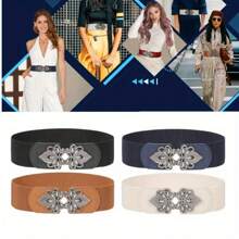 Conjunto de 4 piezas que incluye falda decorativa y abrigo de tela con cinturón elástico ancho y hebilla, de diseño versátil y elegante para mujeres