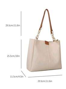 Fashion Striped Handbag - Women's Large Capacity Shoulder Bag - Zipper Tote Bag For Daily Use, Metal Chain Strap Tote, Waterproof Nylon Fabric Cow Print, Back To School