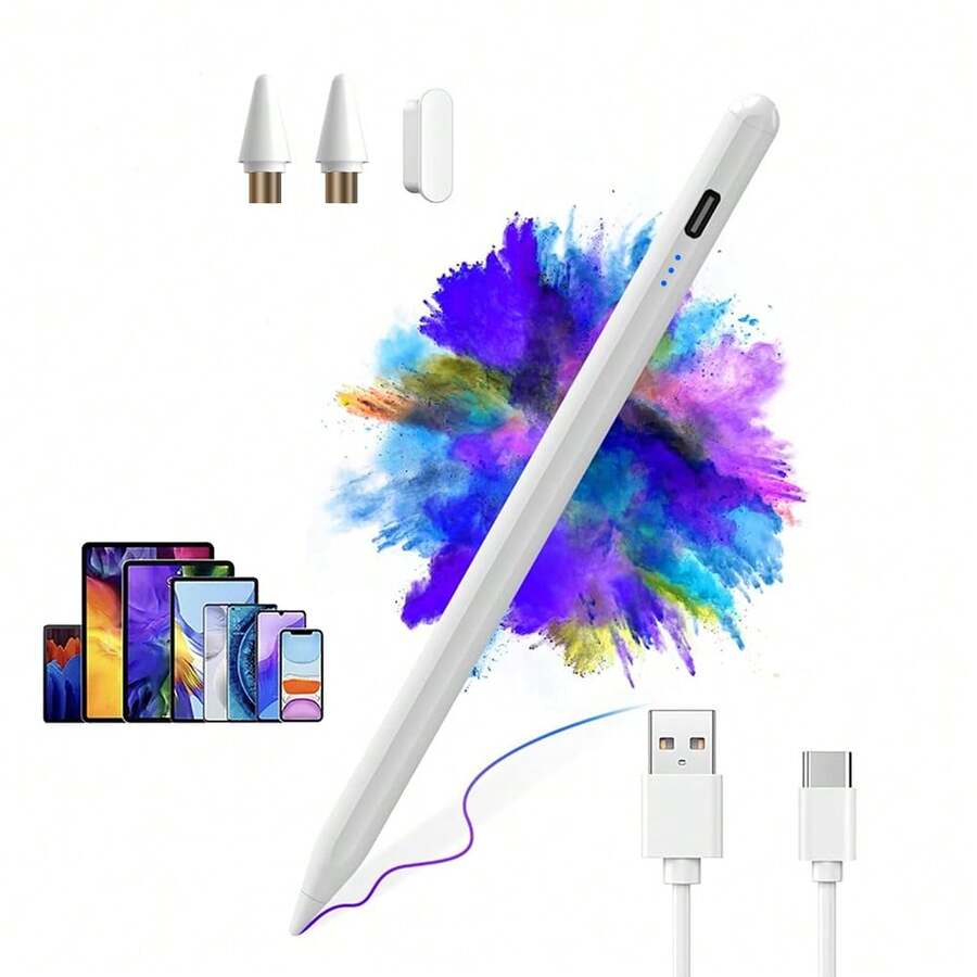 触摸屏触控笔 电源显示平板笔 POM 笔尖磁性数字触摸笔兼容 iPhone/iPad/iPad Pro/和其他 IOS/Android 智能手机和平板设备 - 白色 - 查看 1