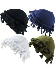 4 件复古流苏扭纹头带、缎纹衬里头巾、男女流苏头巾帽、男士嘻哈个性套头帽、高品质缎纹衬里扭纹尾帽、中性编织头带、万圣节头巾 - A - 查看 14